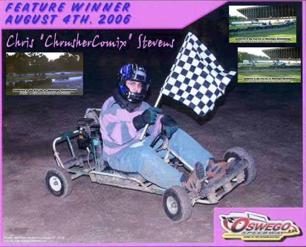 8/4/2006 – Chris Stevens Triumphs at Oswego Speedway’s 15-kart Mixed Motor Dirt Feature