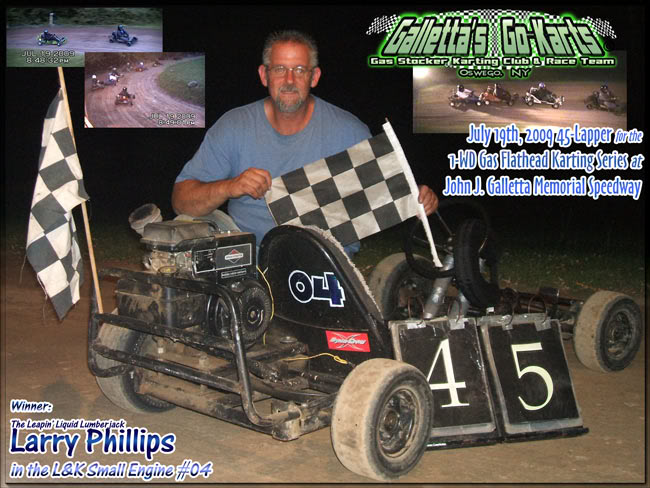 7/19/2009 – Larry Phillips puts L&K Small Engine #04 Into Victory Lane after 9-kart/45-lapper! (+YouTube)