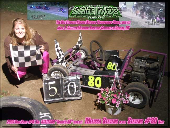 8/3/2009 – Melissa Stevens wins The Oswego Kartway Shovel Stalker Pussied Out 50 & becomes 10th different winner in 11 features in ’09! (+YouTube)