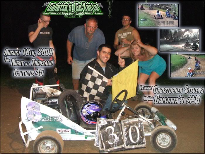 8/16/2009 – Chris Stevens endures the 12-kart “Night of A Thousand Cautions” 45 for win! (+YouTube)