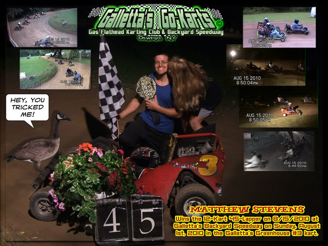 8/15/2010 – 12-Kart/45-Lapper Winner Matt Stevens Attracts Goose to the Party (+YouTube Videos)