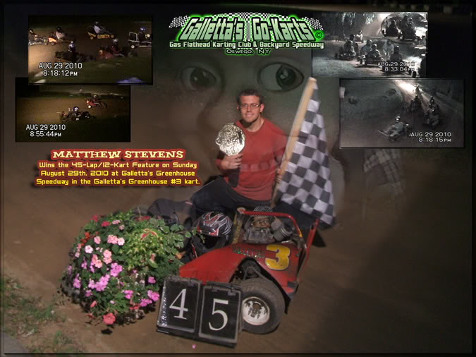 8/29/2010 – Matt Stevens Passes Shadoe Russell Late to Seal Yet Another 12-kart/45-Lap Win! +YouTube CRASH Video!