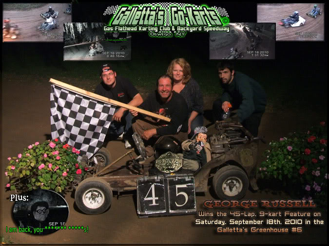 9/18/2010 – George Russell Beats His Son Shadoe In 9-Kart/45-Lapper! (+YouTube Video!)