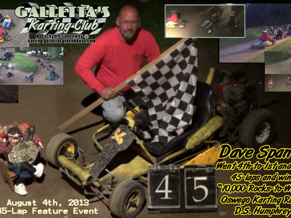 8/4/2013 – Dave Spanfelner Dominates ”Mr. Oswego Karting 10,000-Rocks-To-Win” 45-Lapper in the D.S. Humphrey’s #54! [+YouTube]