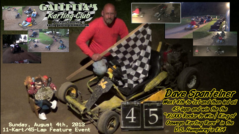 8/4/2013 – Dave Spanfelner Dominates ”Mr. Oswego Karting 10,000-Rocks-To-Win” 45-Lapper in the…