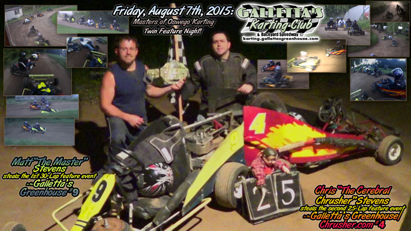 8/7/2015 – Matt and Chris Stevens steal each others wins at Masters of Oswego Karting Twin-Feature Night! [+YouTube Video]
