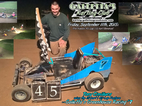 9/11/2015 – Rookie Tony Cimilluca wins 15-kart/45-lap Feature in only his 2nd race! +YouTube