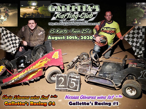 8/30/2020 – 15-Karts/Twin 25s Won by Nicolas Olivares and Chris Stevens [+YouTube]
