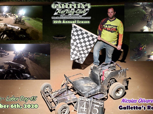 9/6/2020 – Nicolas Olivares Wins 2 Weeks in a Row – a 13-Kart, Labor Day 69-Lapper!