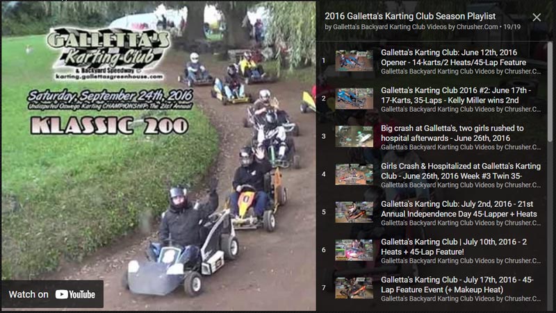 2016 Season at Galletta’s Greenhouse Karting Club’s Backyard Speedway!