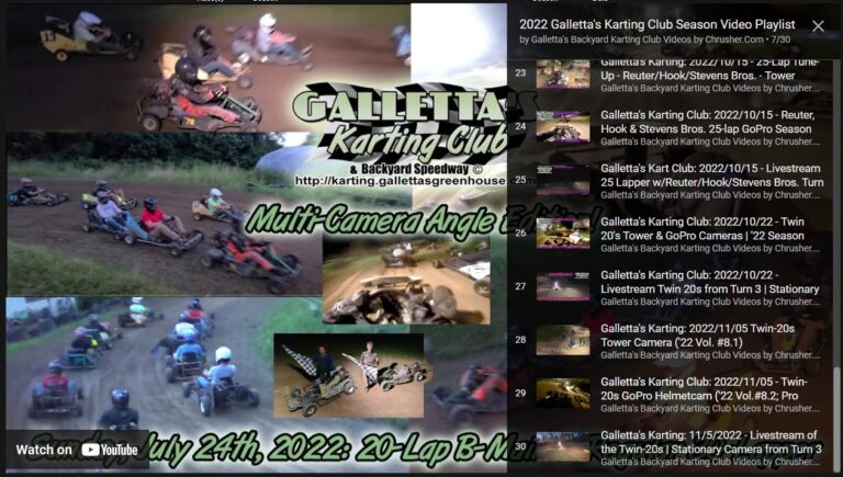 2022 Season at the Galletta’s Greenhouse Karting Club & Backyard Speedway – Year 27! [+YouTube]