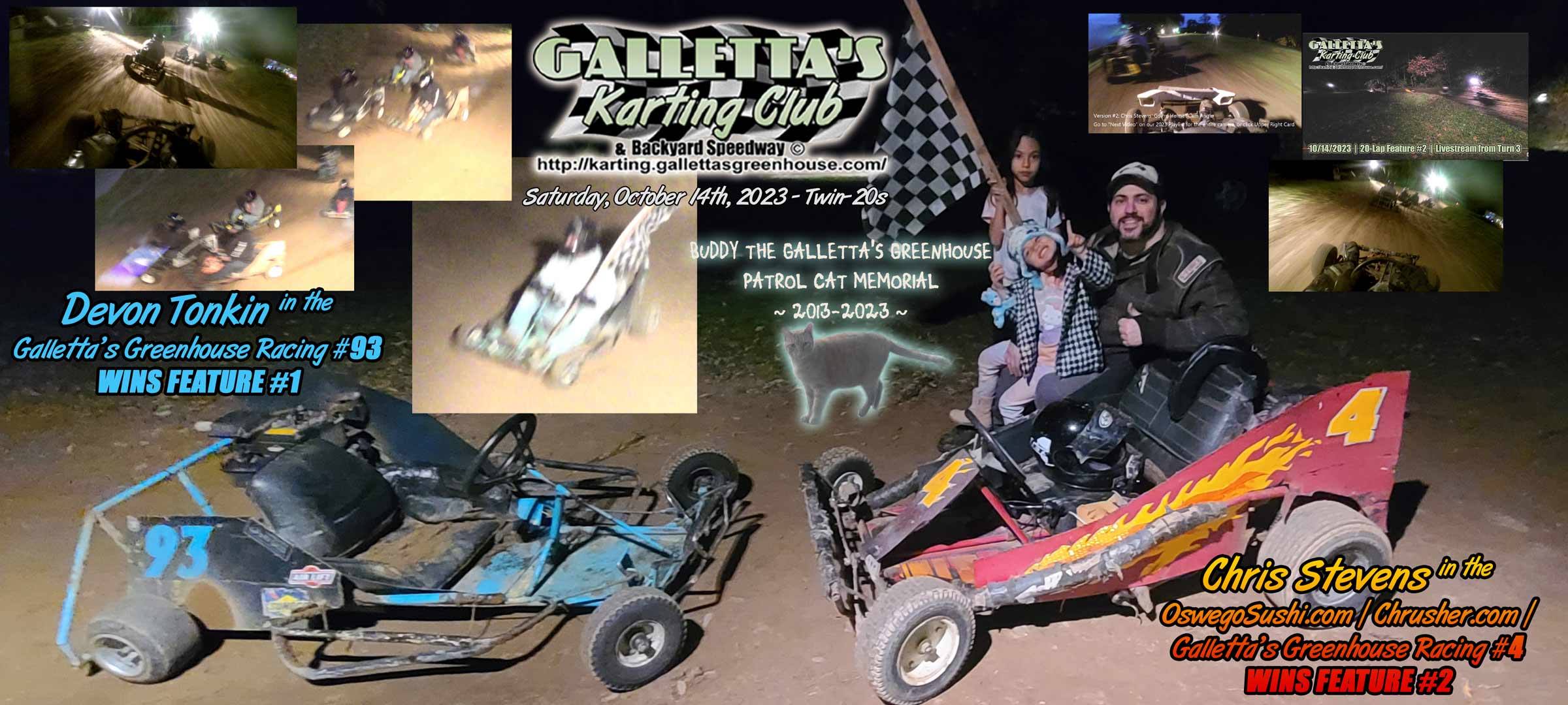 2023/10/14 – Mid-October “Buddy the Galletta’s Patrol Cat Memorial” Twin 20 Tune-Ups won by Devon Tonkin & Chris Stevens [+YouTube]